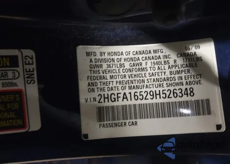 2009 Honda Civic Lx from USA, damaged, VIN 2HGFA16529H526348